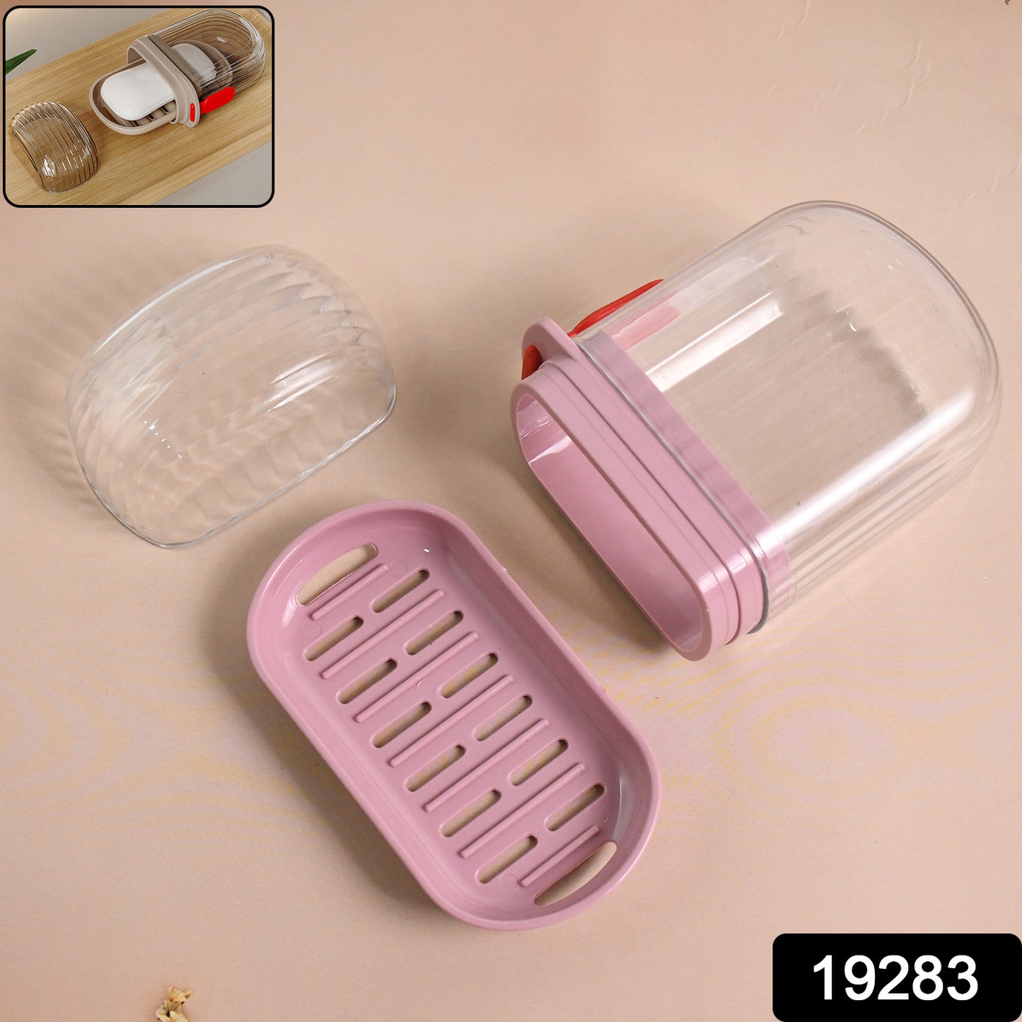Wukusy multipurpose plastic soap dish with transparent dust-proof lid, featuring drainage slots for home and kitchen use.
