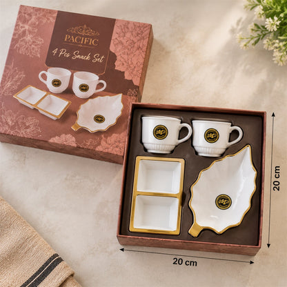 Wukusy tea and snacks serving set featuring cups, divided bowl, and leaf platter, perfect for entertaining and presentation.