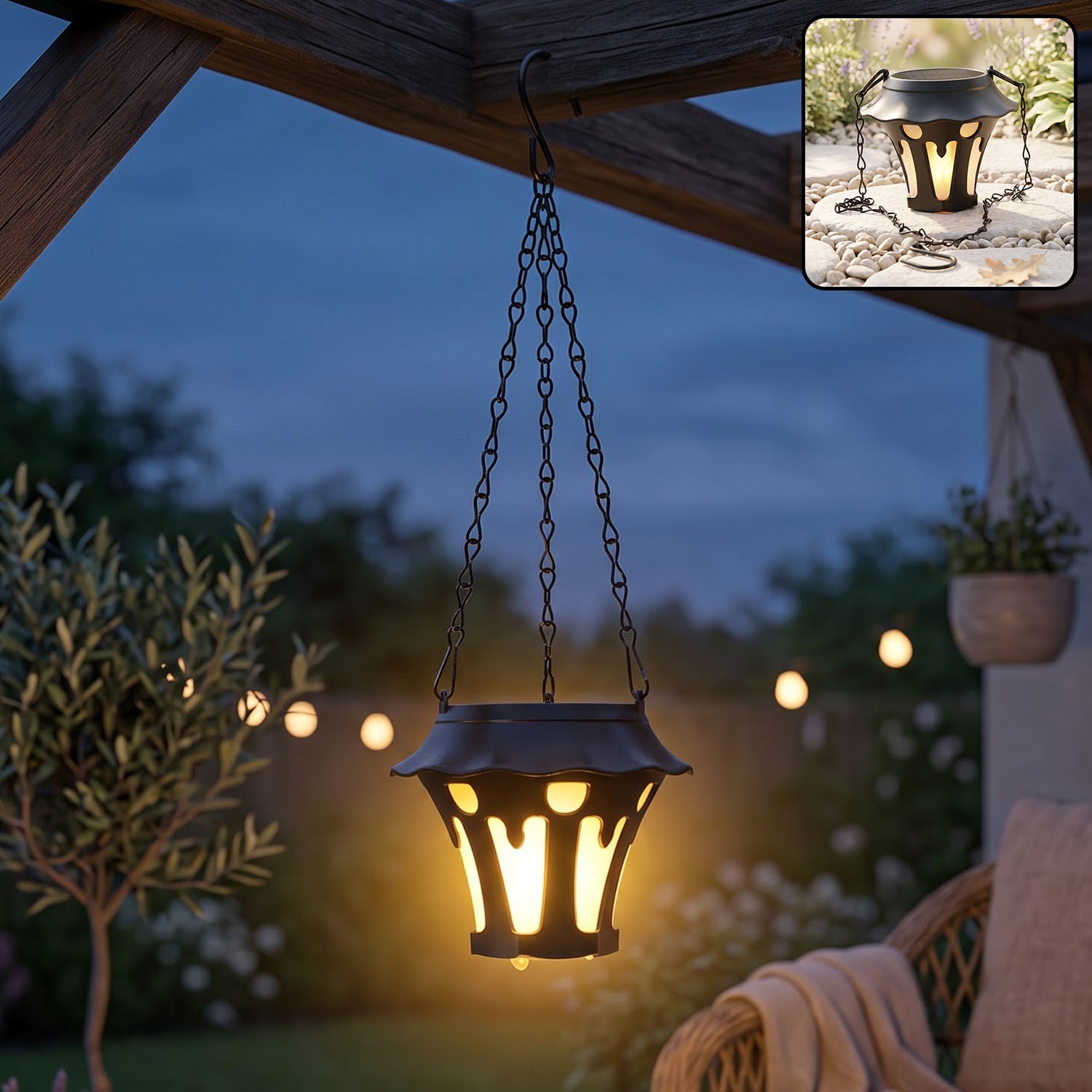 Solar Powered Outdoor Hanging Lantern For Garden Patio And Balcony Decor (1 Pc)