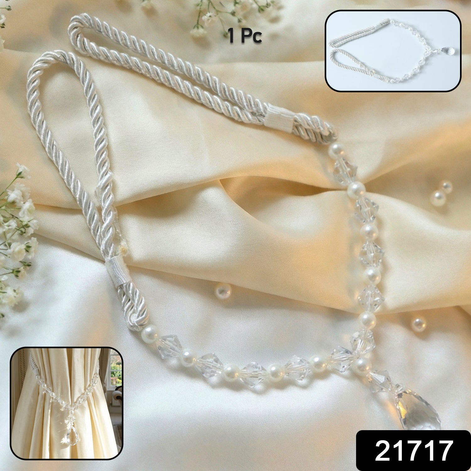 Luxury Crystal And Pearl Beaded Curtain Tieback (1 Pc)