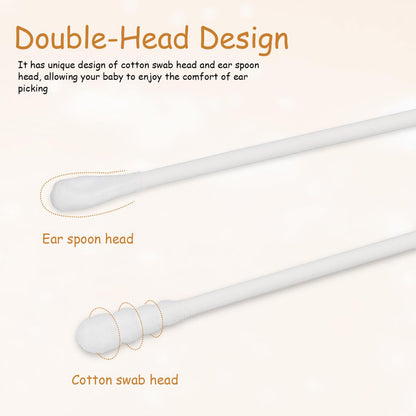 Wukusy premium ultra-soft baby cotton swabs with 200 pieces, featuring white cotton tips and plastic sticks for gentle cleaning.