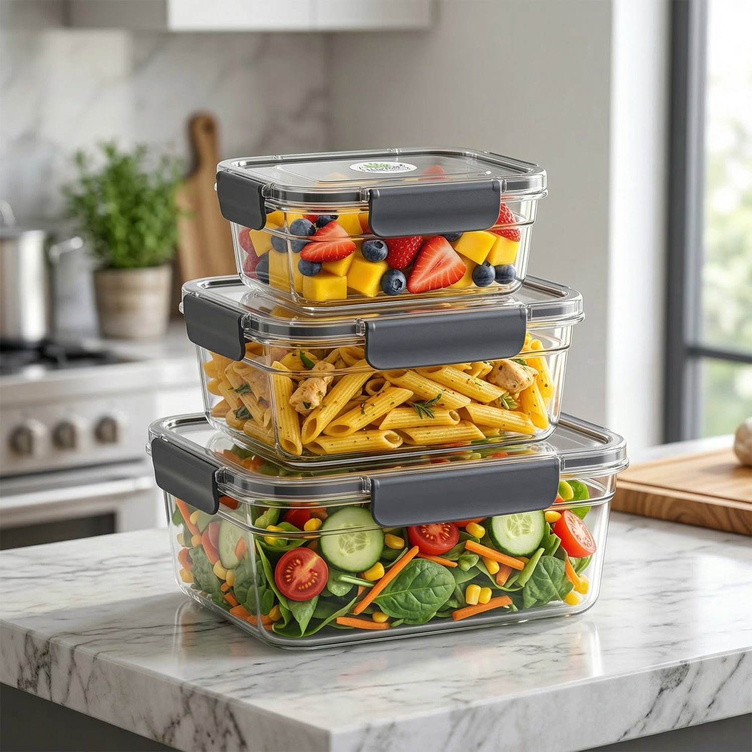 Plastic Airtight Food Storage Container Set(3 Pc 750 Ml 1500 Ml 2800 Ml)