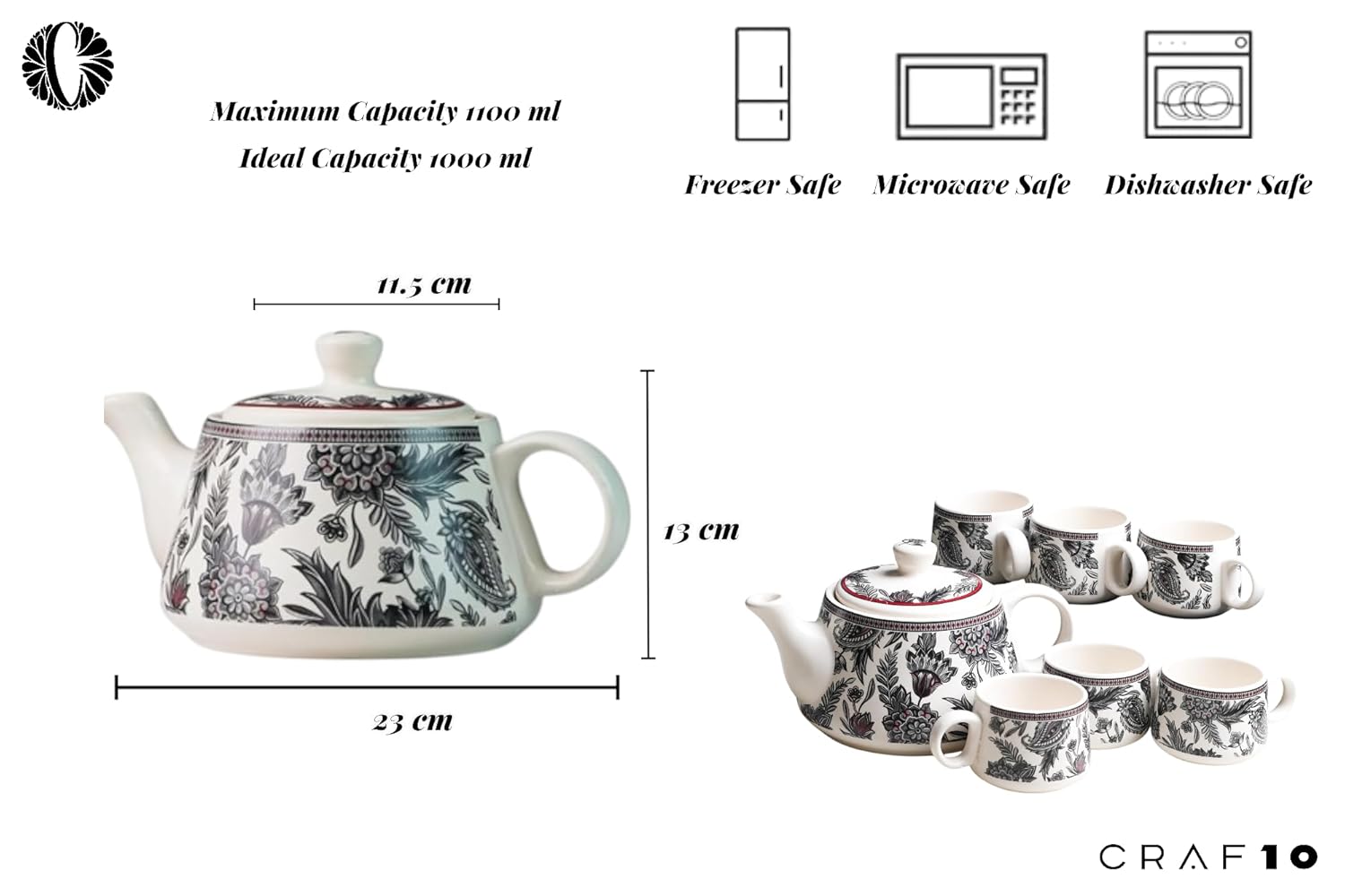 Handcrafted ceramic Stylo Black teapot and cup set for home and kitchen, featuring elegant design and durable ceramic construction.