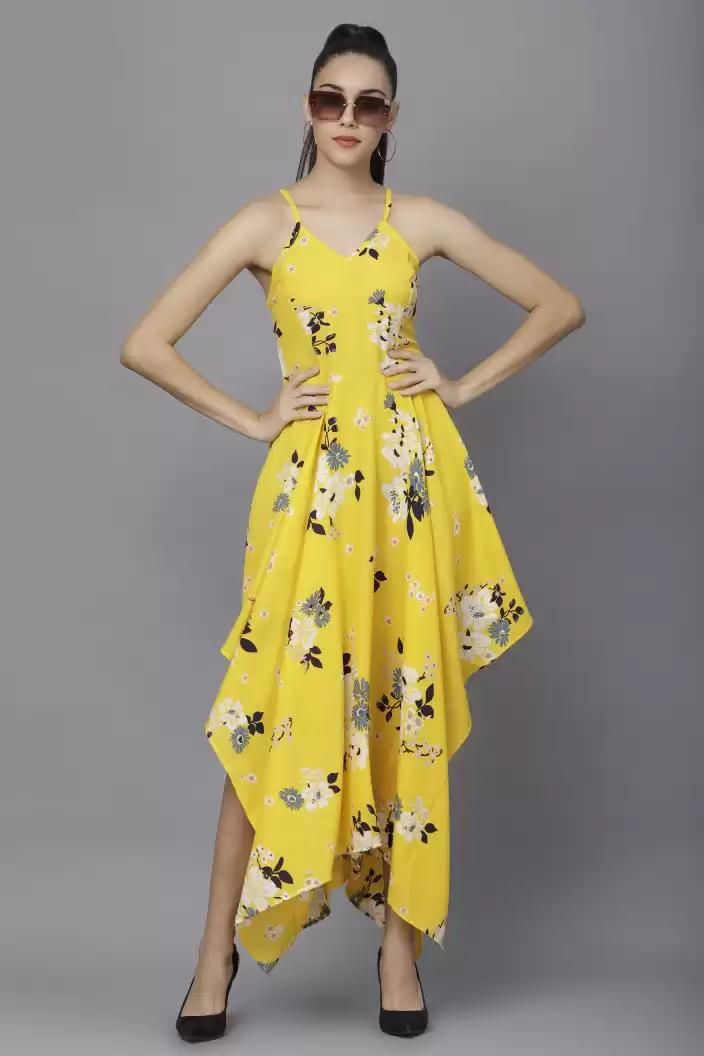 Drpshippr women's crepe floral drop waist dress from the DARZI Women's Collection, featuring a stylish floral pattern and elegant design.