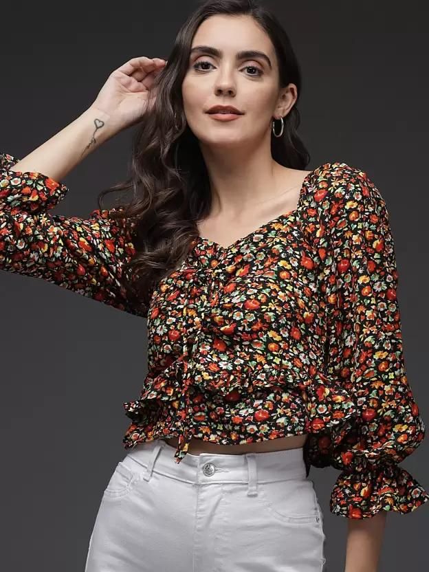 Drpshippr Darzi women's crepe printed top from the women's collection, featuring colorful floral design and lightweight fabric.