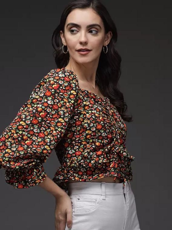 Darzi women's crepe printed tops from Drpshippr's women's collection, featuring colorful patterns and lightweight fabric.