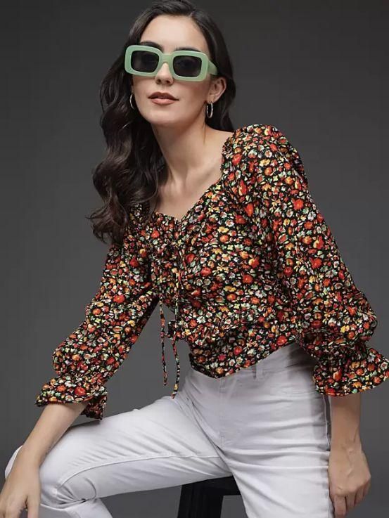 Women's printed crepe top from DARZI Women's Collection by Drpshippr, featuring a stylish design and comfortable fit.