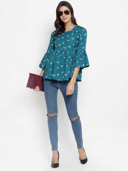 Women's crepe printed top from DARZI Women's Collection by Drpshippr, featuring a stylish design and vibrant pattern.