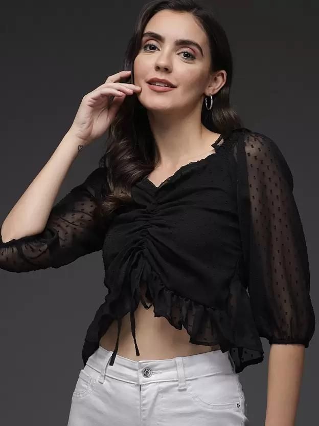 Women's Georgette self-design top from DARZI Women's Collection, featuring elegant fabric and intricate pattern details.