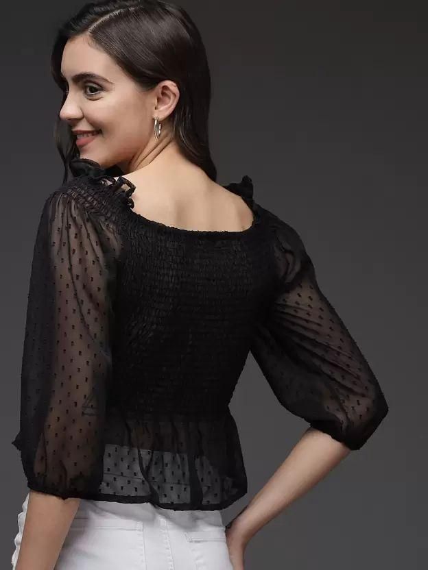 Women’s Georgette self-design top from Drpshippr’s DARZI Women’s Collection, featuring elegant fabric and intricate pattern details.