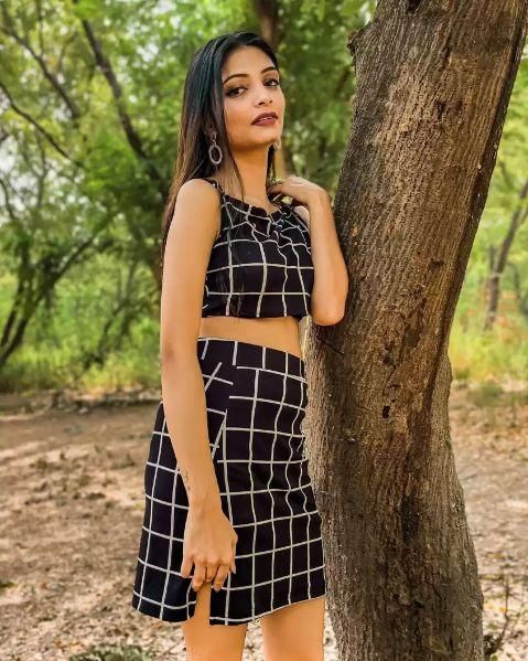 Drpshippr women's lycra blend checkerboard print top and skirt set from DARZI Women's Collection, stylish and comfortable outfit.