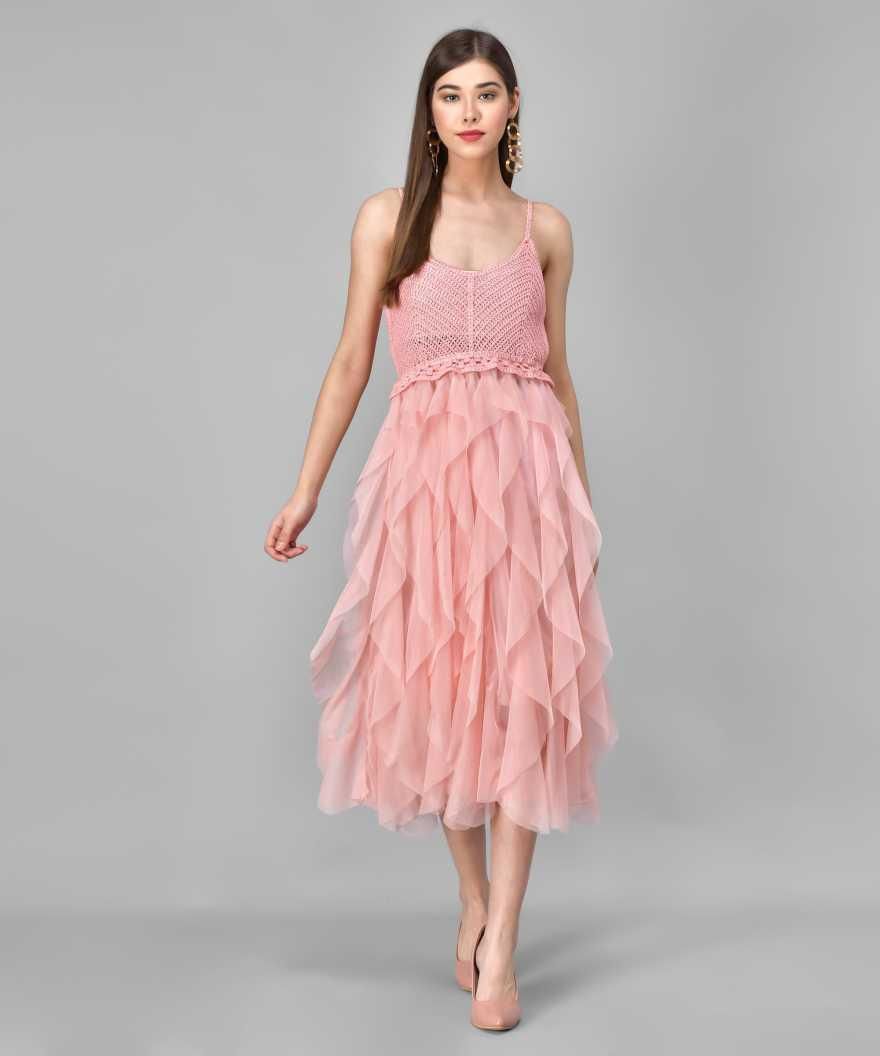 Drpshippr women's net solid fit and flare dress from the DARZI Women's Collection, showcasing a stylish and elegant design.