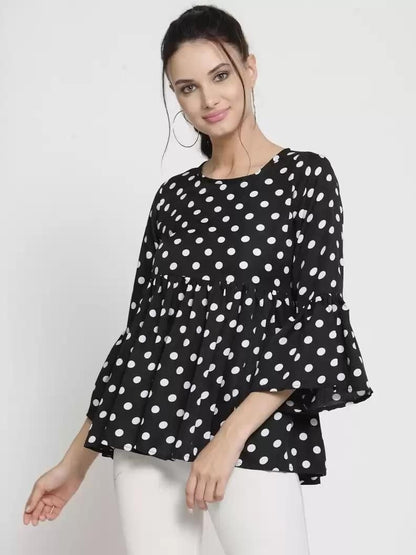 Drpshippr Darzi women's poly crepe printed top from the Women's Collection, featuring a stylish and vibrant design.