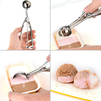 Wukusy 2408 stainless steel ice cream scoop with trigger release, small size, ergonomic handle for easy serving.