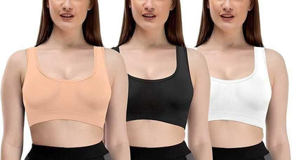 Women's Nylon & Cotton Non Padded Non-Wired Sports Bra Combo of 3