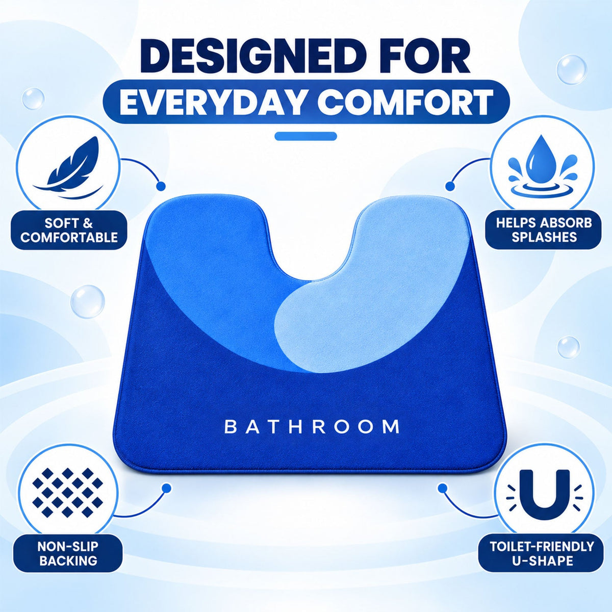 Wukusy U-shape toilet contour mat with anti-skid backing, absorbent commode rug in 40x50 cm, designed for bathroom safety and comfort.