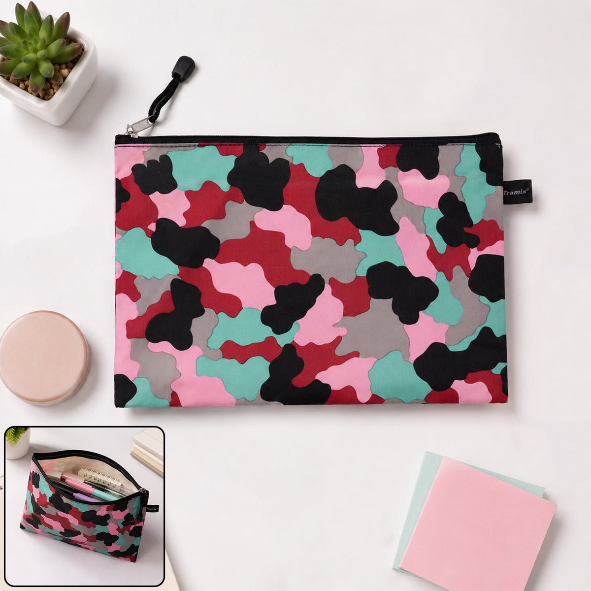 Wukusy multipurpose printed zipper storage pouch with colorful design, ideal for makeup, stationery, or travel organization.