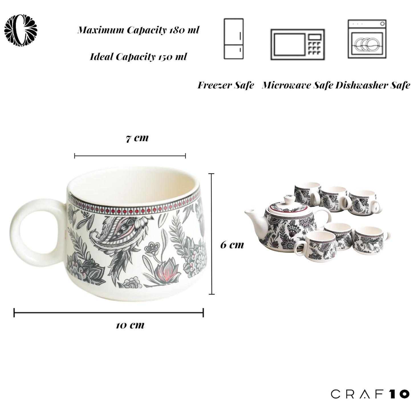 Handcrafted ceramic Stylo Black teapot and cup set, stylish home and kitchen decor by Drpshippr.