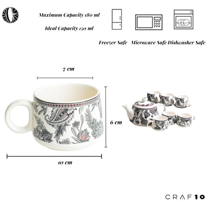 Handcrafted ceramic Stylo Black teapot and cup set, stylish home and kitchen decor by Drpshippr.