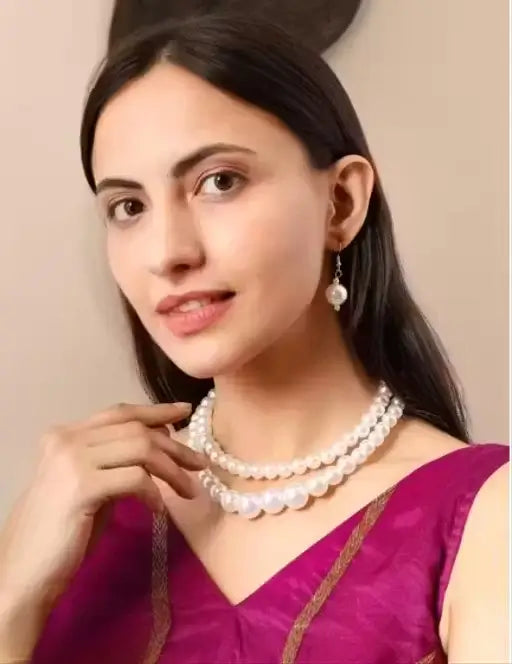 Latest Design Artificial Pearl Mala 2 Layer with Earring – Imitation Jewellery Set
