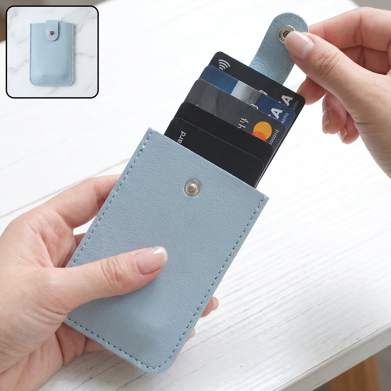 Pu Leather Snap Button Pull Out Card Holder Wallet Slim Multi Card (1 Pc)