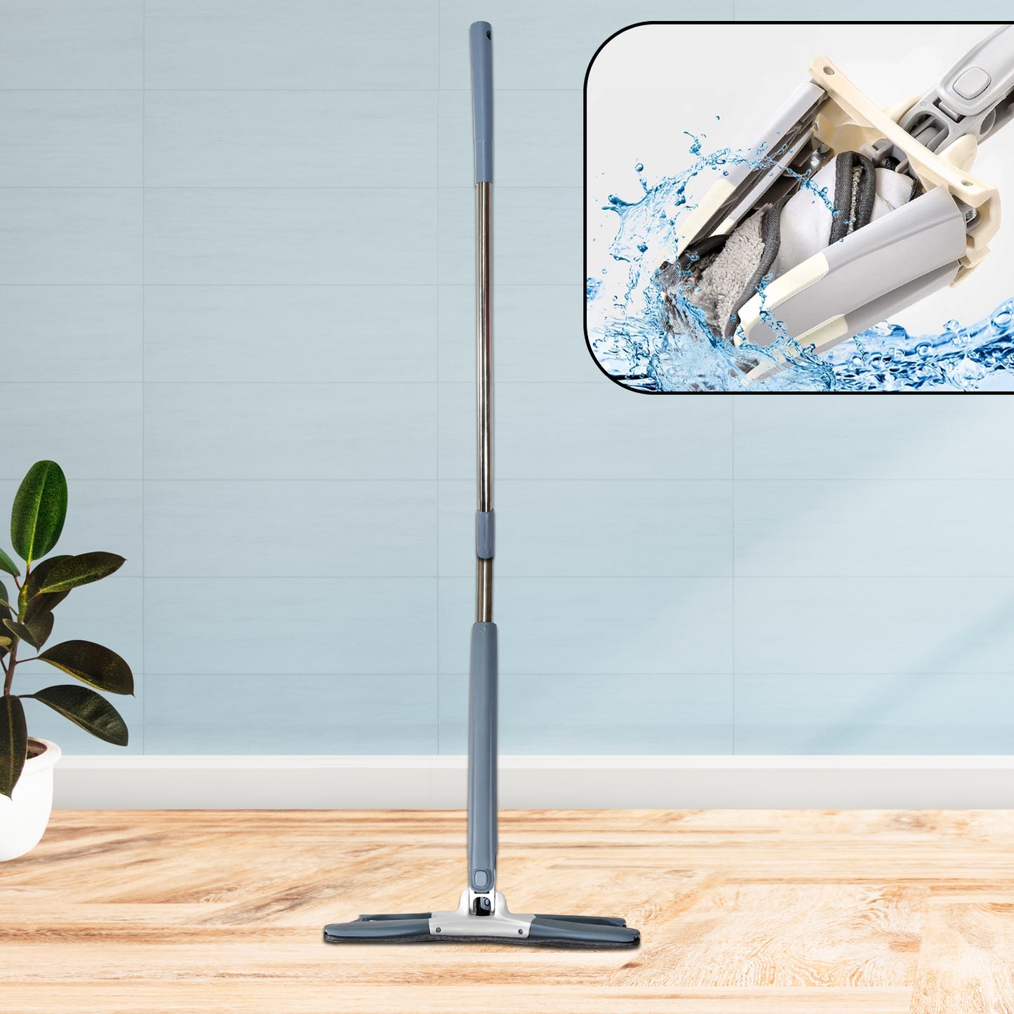 Wukusy 4874 X Shape microfiber flat mop with 360° flexible head, wet and dry cleaning, includes microfiber pads for home and kitchen cleaning.