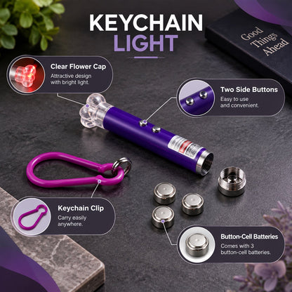 Wukusy laser pointer keychain with flower cap, clip, compact portable design for daily carry and easy flashlight use.