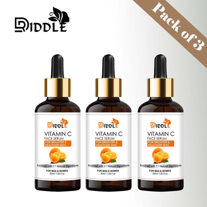 Box of three Driddle Vitamin C Face Serums by Drpshippr, featuring clear bottles with dropper caps, for brightening skincare.