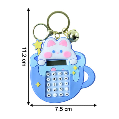 Wukusy cute cartoon bunny calculator keychain with mini digital display, featuring a playful bunny design on a small keychain.