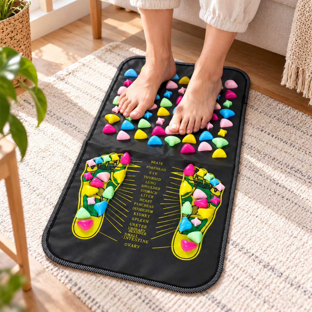 Wukusy acupressure foot massage mat with raised nodes and foot guide, 70 x 34cm