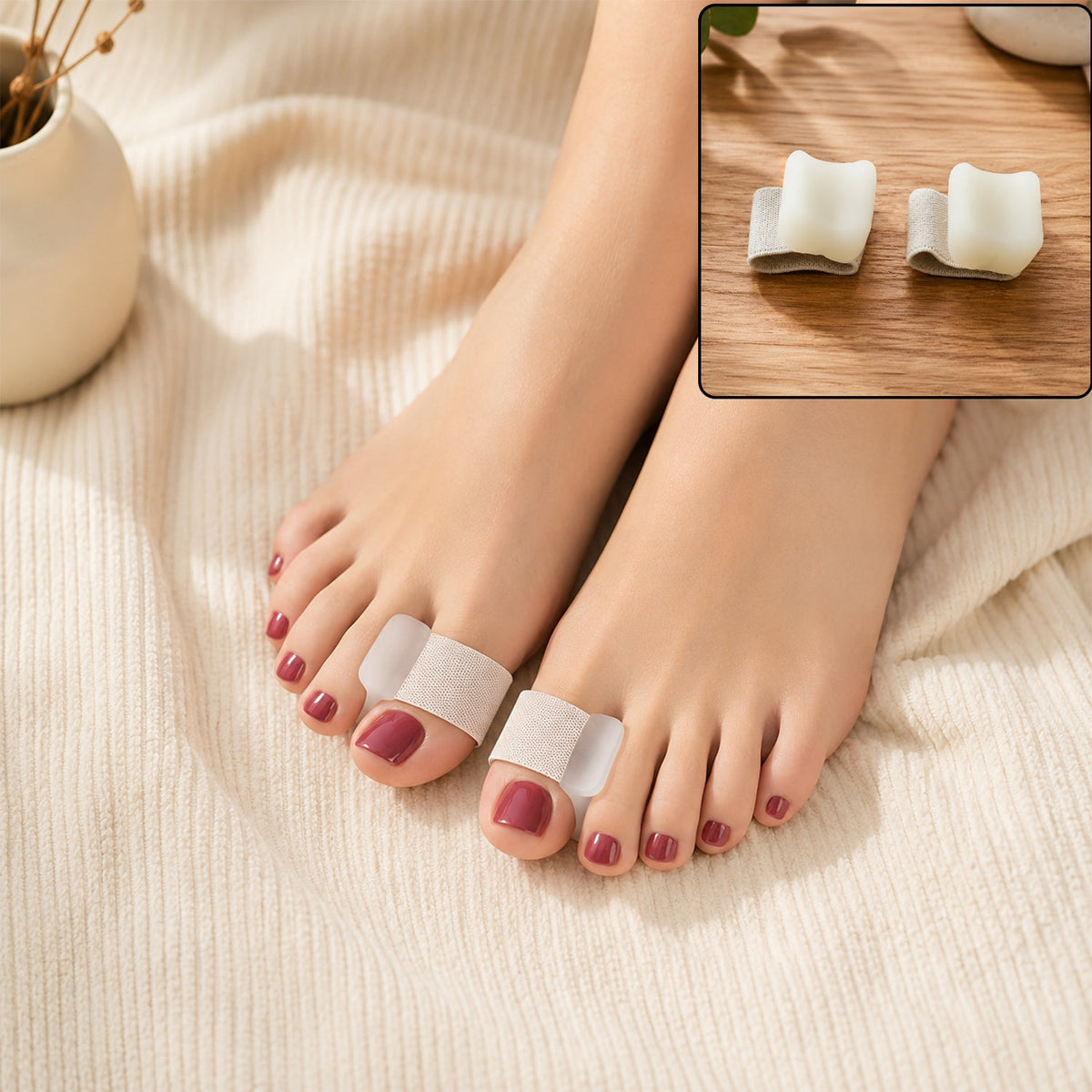 Wukusy small big toe spacer support brace with elastic loop, designed for daily comfort, shown in a pair on white background.