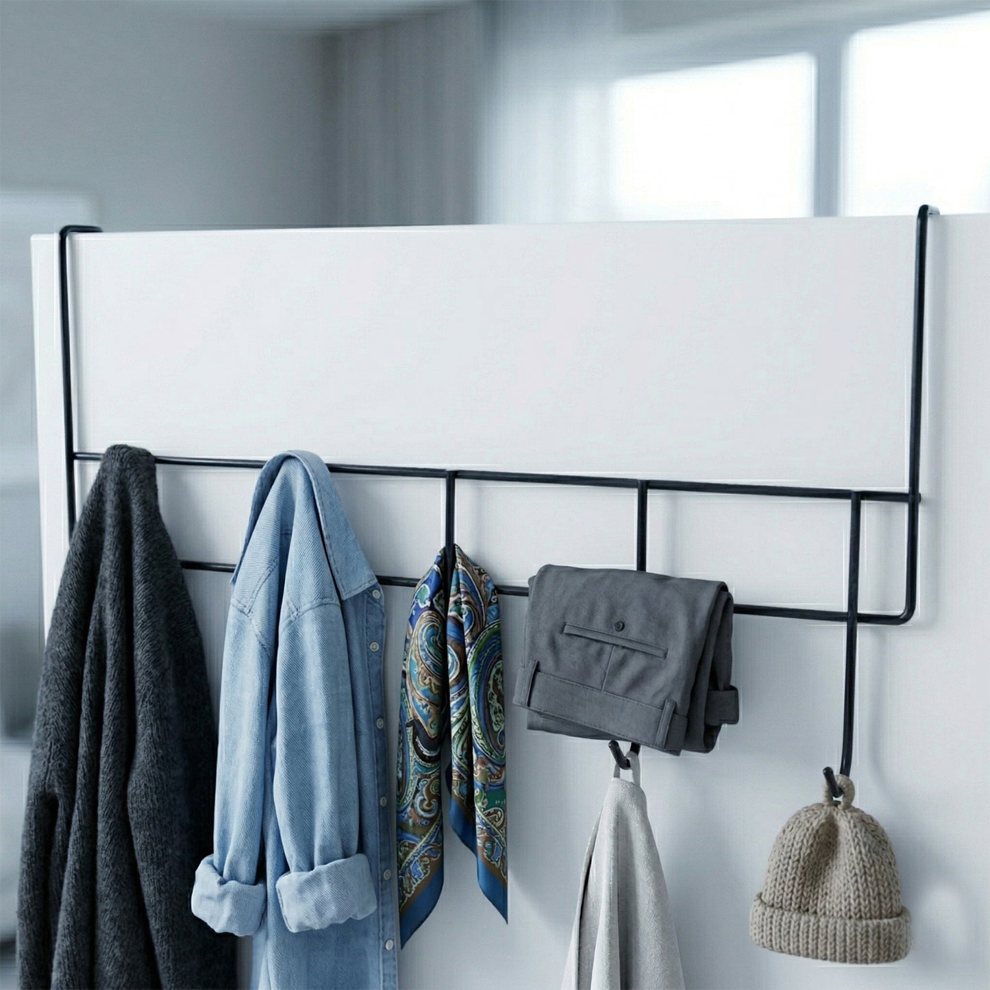 Premium Over The Door Metal 5 Hook Rack 1 Pc