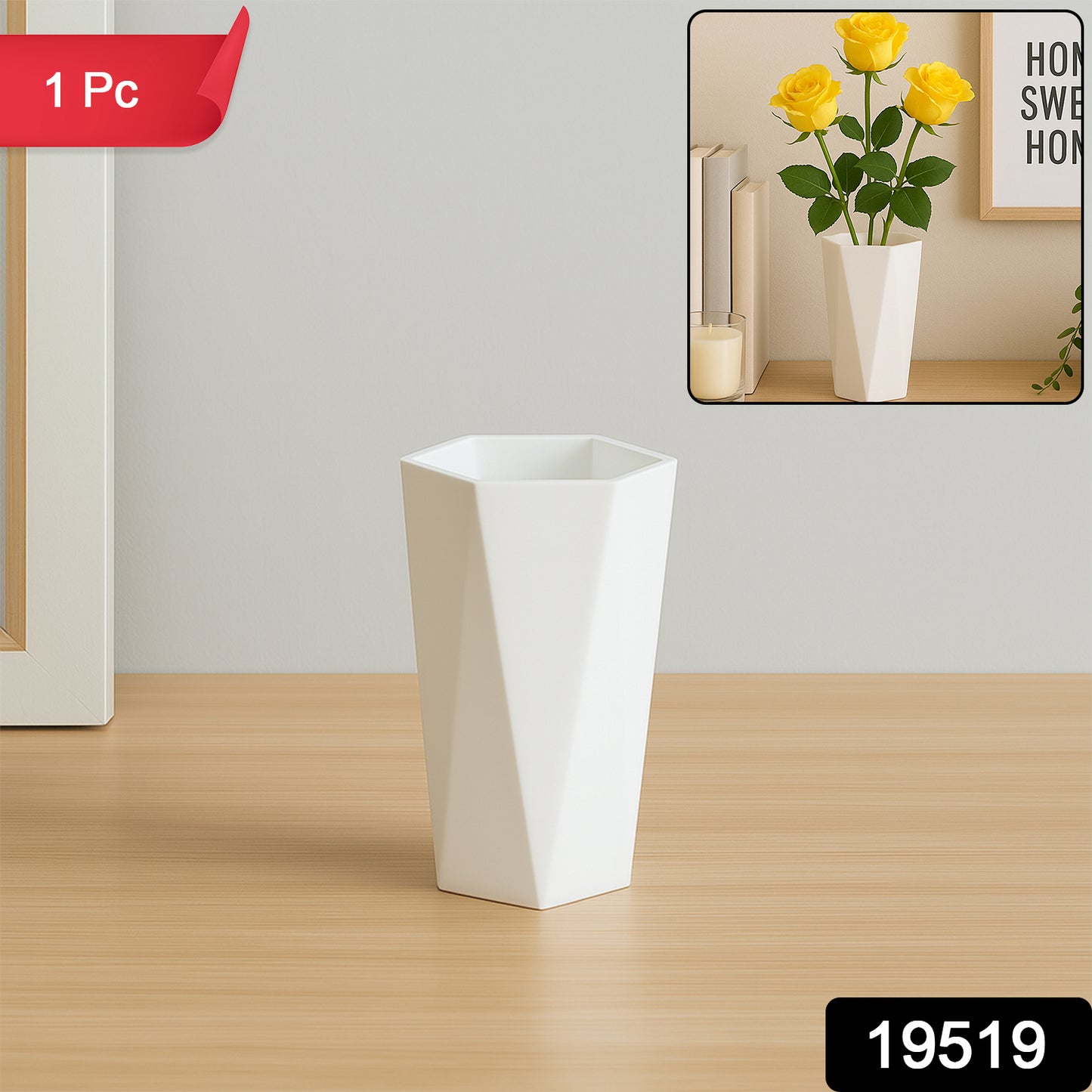 Modern Geometric Hexagon Plastic Flower Vase (1 Pc)