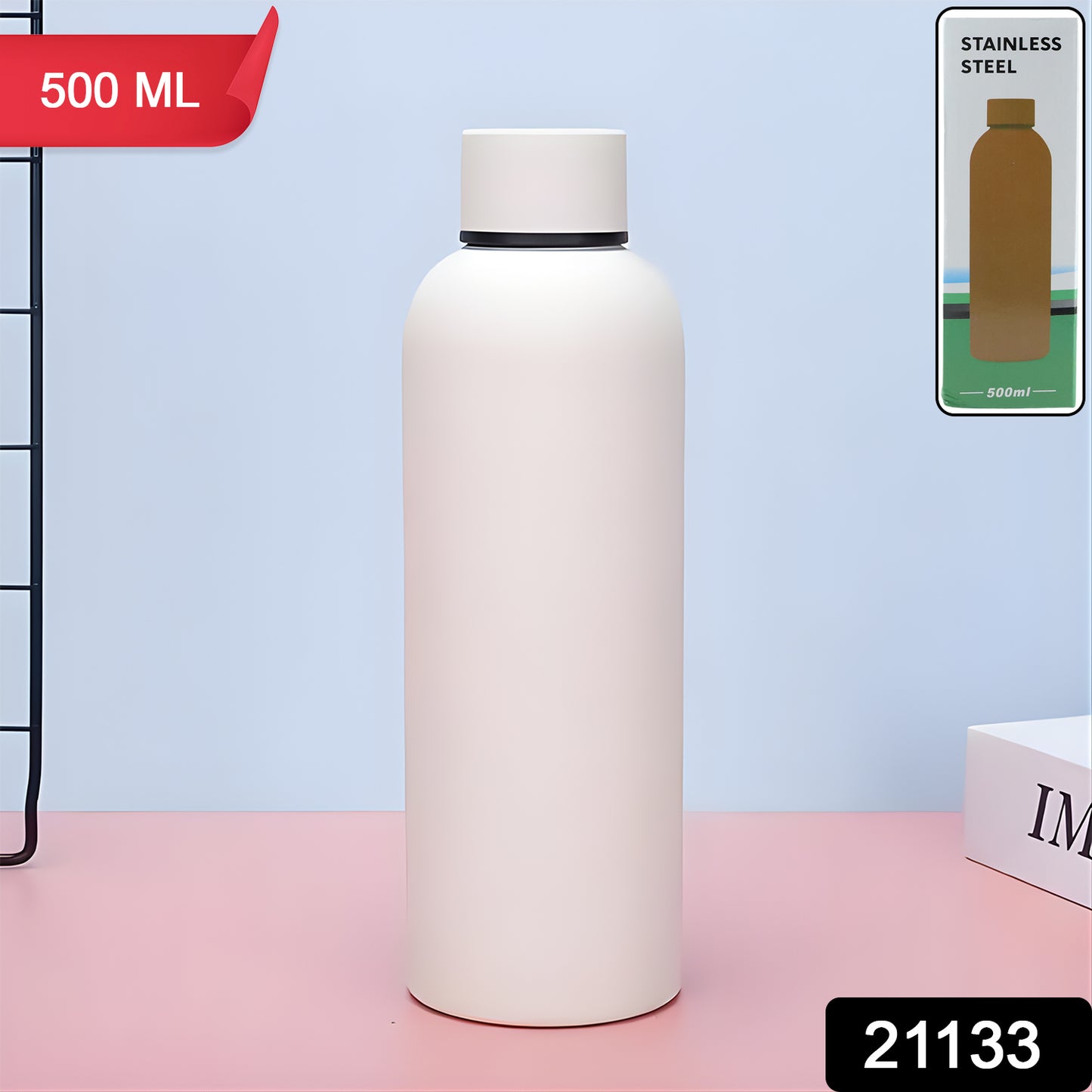 Stainless Steel Double Wall Vacuum-insulated Drink Water (White  500 Ml Approx)