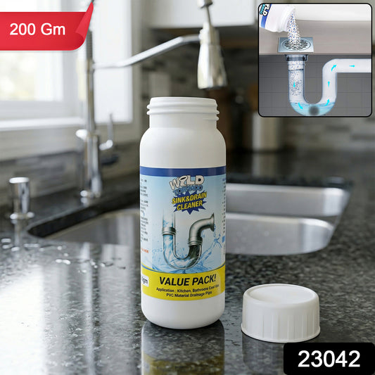 Wukusy sink and drain cleaner powder in a 200g package, designed to clear clogs and eliminate odors in kitchen or bathroom drains.