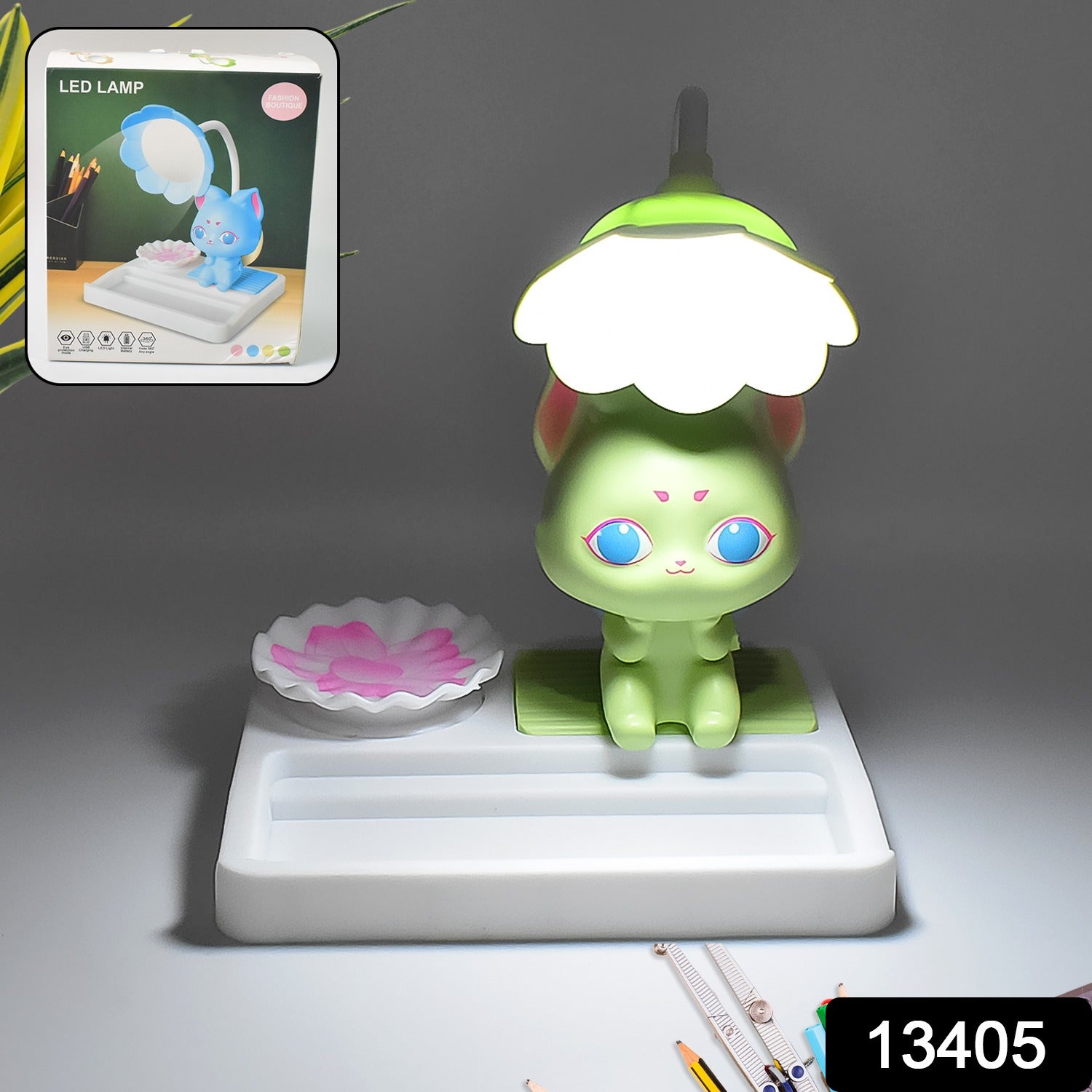 Cute cartoon-themed Wukusy LED desk light with a base, ideal for home improvement and desk illumination.