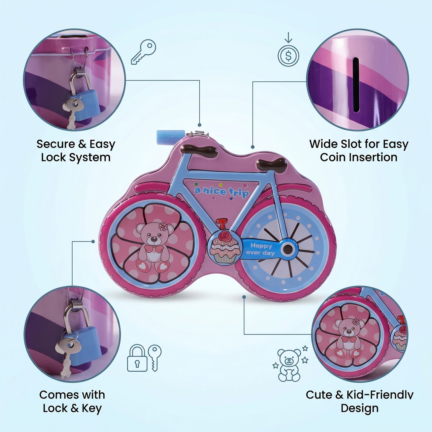Bicycle Shape Piggy Bank With Lock  Key 1 Pc