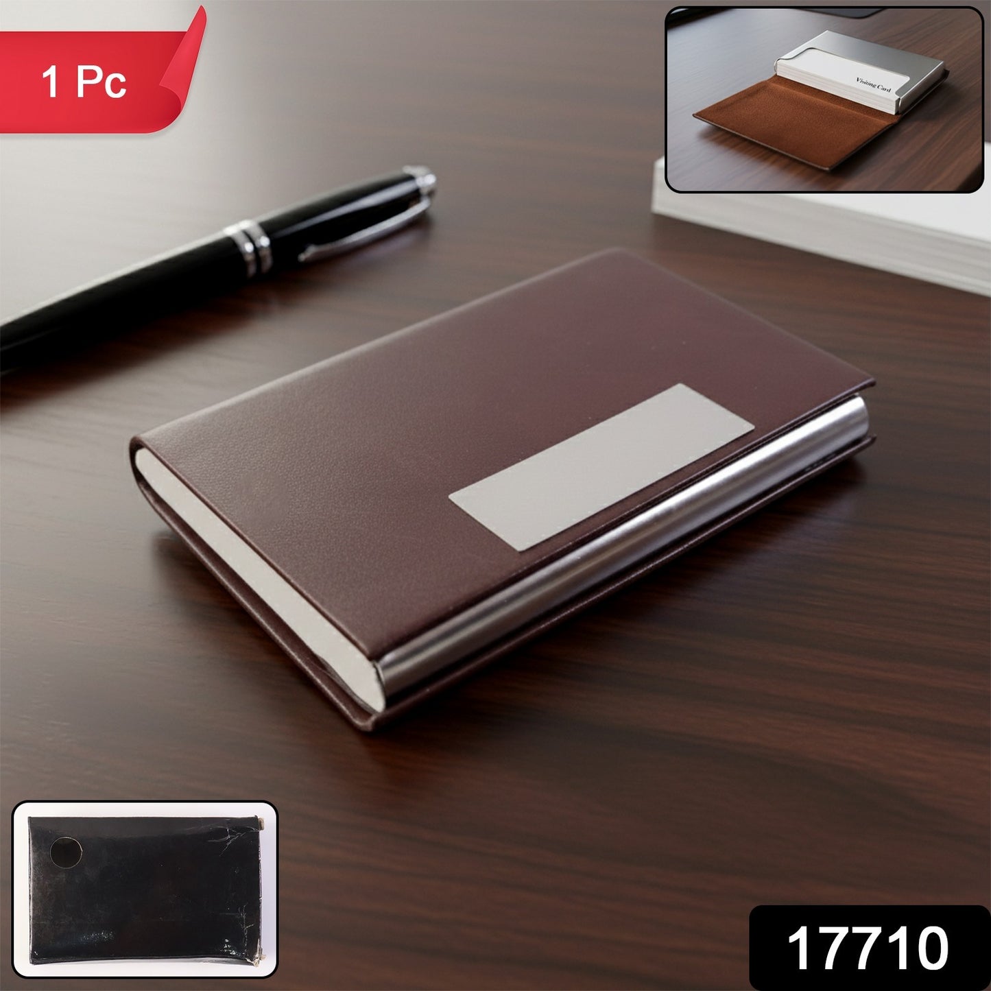 Wukusy premium executive business card holder for travel, stylish black leather with multiple card slots and sleek design.