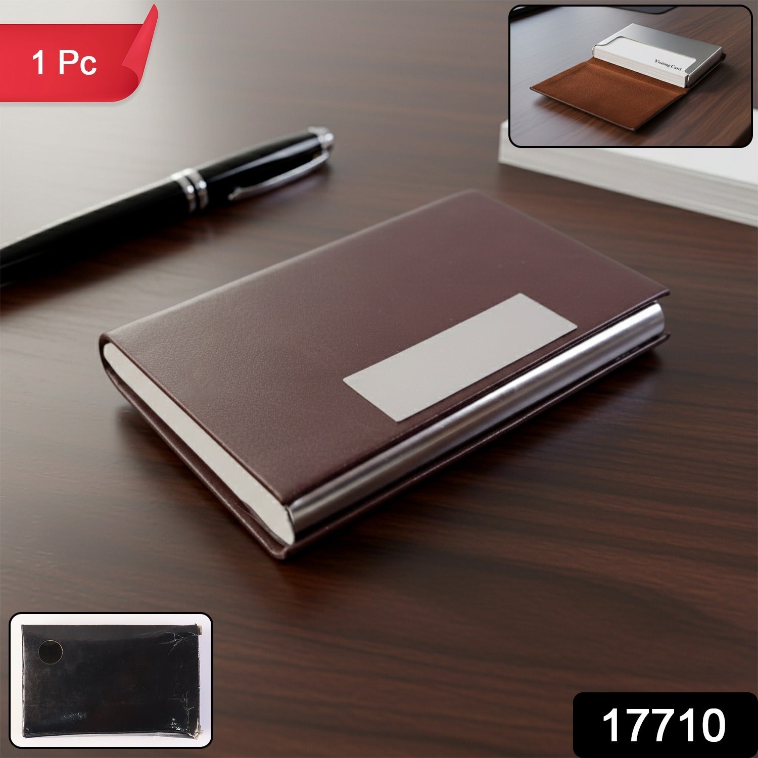 Wukusy premium executive business card holder for travel, stylish black leather with multiple card slots and sleek design.