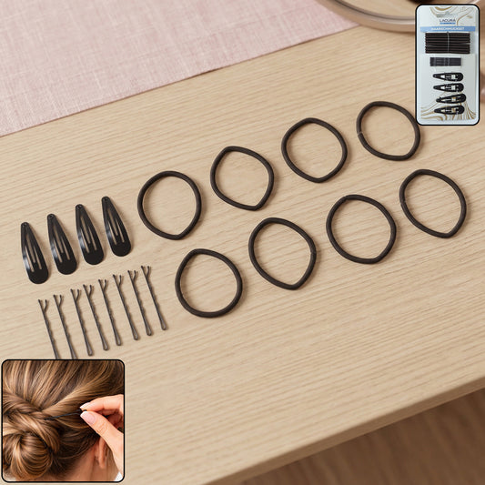 Wukusy complete hair styling accessories combo set with hair clips, brushes, and elastics arranged on a white background.