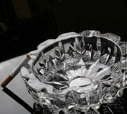 Crystal Glass Round Ashtray Heavy Duty Smoking Cigarette Holde