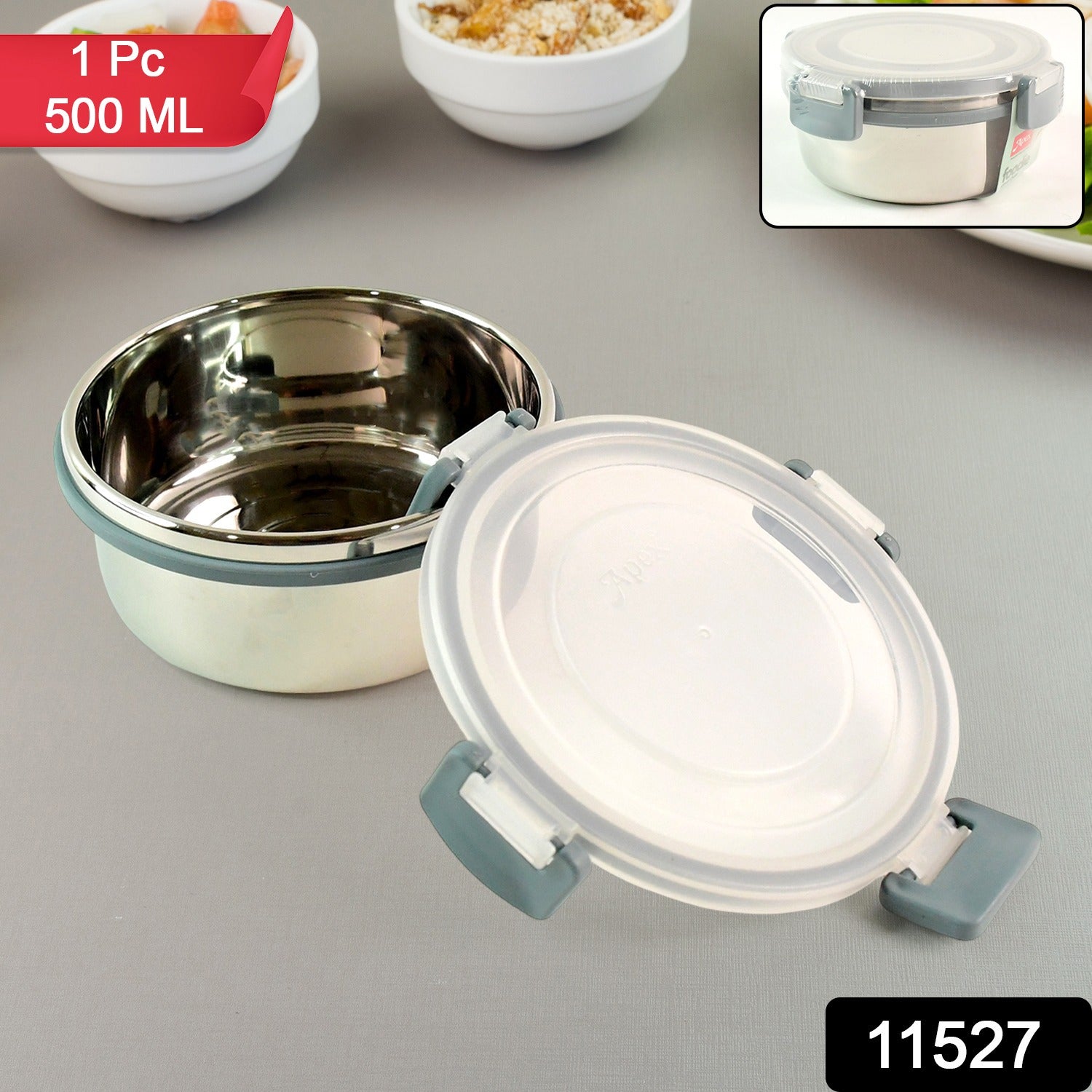 Wukusy Apex round airtight food storage container with 500ml capacity, clear plastic with a secure lid for kitchen organization