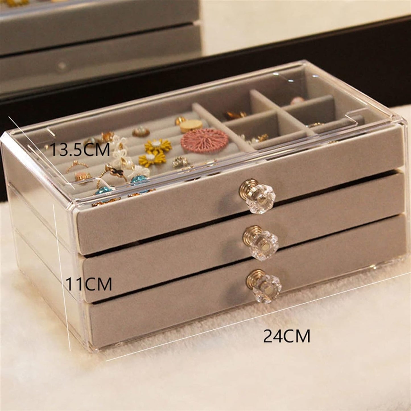 Earring Jewelry Organizer with 3 Drawers, Clear Acrylic Jewelry Box for Women