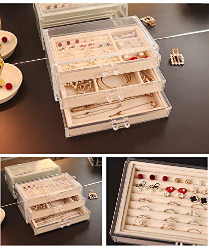 Earring Jewelry Organizer with 3 Drawers, Clear Acrylic Jewelry Box for Women