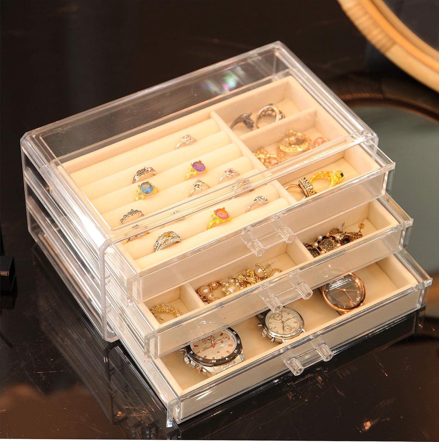 Earring Jewelry Organizer with 3 Drawers, Clear Acrylic Jewelry Box for Women