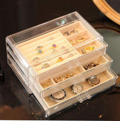 Earring Jewelry Organizer with 3 Drawers, Clear Acrylic Jewelry Box for Women