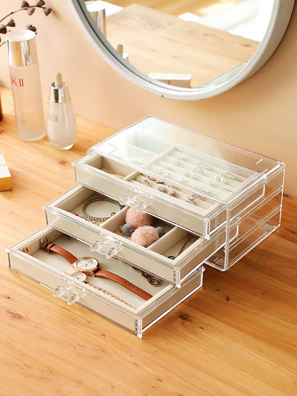 Earring Jewelry Organizer with 3 Drawers, Clear Acrylic Jewelry Box for Women
