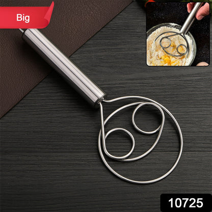 Wukusy stainless steel Danish dough whisk with large size, ideal for mixing bread and pastry dough in home baking.