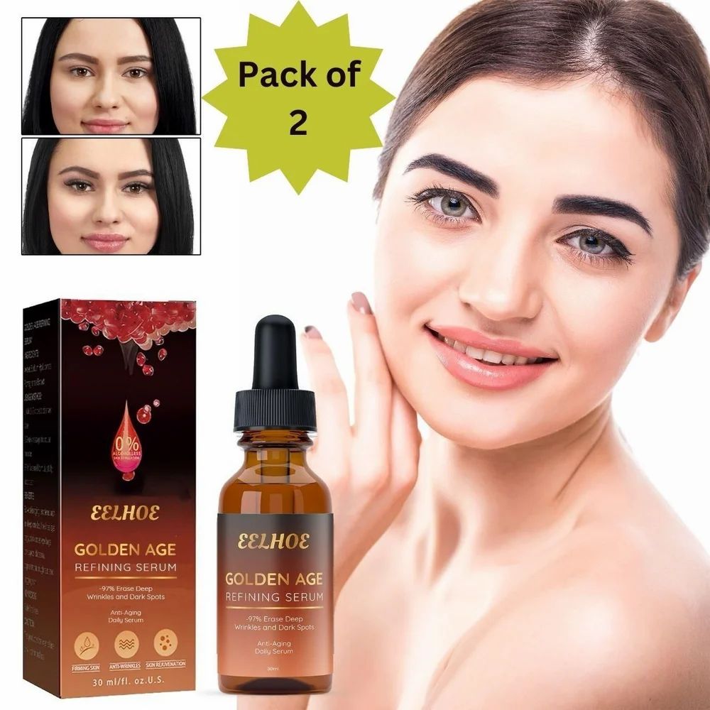 Drpshippr Eelhoe Golden Age Refining Serum 30ml bottle with gold accents, designed for skincare and anti-aging benefits.