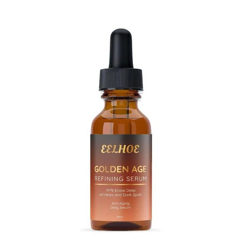 Drpshippr Eelhoe Golden Age Refining Serum 30ml bottle with gold accents, skincare product for anti-aging and skin renewal.